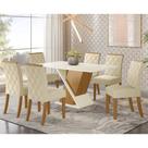 Conjunto Sala de Jantar Tampo MDF Canto Reto com Vidro 160 Cm 6 Cadeiras Indy Henn
