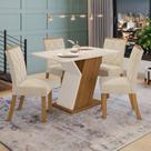 Conjunto Sala de Jantar Tampo MDF com Vidro Canto Arredondado 120 Cm 4 Cadeiras Lupita Casa 812
