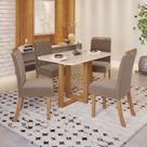 Conjunto Sala de Jantar Tampo MDF/Vidro 4 Cadeiras Marie Marrom/Nature/Off White/Amêndoa