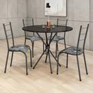 Conjunto Sala de Jantar Tubular 4 Lugares Redonda Mesa 70cm Tampo Ardósia Kelly