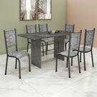 Conjunto Sala de Jantar Tubular 6 Lugares Retangular Mesa Tampo Granito Topázio Bianca
