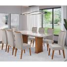 Conjunto Sala de Jantar Zuri Mesa 200x90cm Tampo Com Vidro e 8 Cadeiras Flora Mel/Off White/Pastel - Casa Giulia
