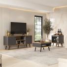 Conjunto Sala Estar 3 Peças Rack para Tv, Centro e Mesa de Apoio Tóquio Cinza Grafite/Freijó