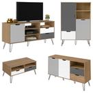 Conjunto Sala Estar Rack Tv 60 Pol Carvalho Arly Conjunto Sala Estar Rack Tv 60 Pol Carvalho Arly