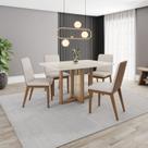 Conjunto Sala Jantar Mesa Natalí 120cm Canto Arredondado com Vidro 4 Cadeiras Pietra