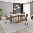Conjunto Sala Jantar Mesa Natalí 120cm Canto Arredondado com Vidro 4 Cadeiras Pietra