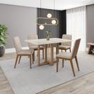 Conjunto Sala Jantar Mesa Natalí 120cm Canto Arredondado com Vidro 4 Cadeiras Pietra Off White/Nature/Caramelo/Creme Conjunto Sala Jantar Mesa Natalí 120cm Canto Arredondado com Vidro 4 Cadeiras Pietra Off White/Nature/Caramelo/Creme