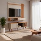 Conjunto Sala Milão Painel Suspenso 136cm TV 55 Polegadas e Rack Estante 136cm Peternella Móveis