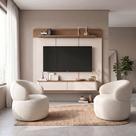 Conjunto Sala Painel Home Concept para Televisão 70 Polegadas com 2 Poltronas Eloah Bouclé Off White