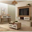 Conjunto Sala Painel p/ TV até 72" com 2 portas, Aparador 2 Gavetas, Mesa de Centro Trama Cinamomo/Off White - Artely
