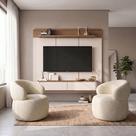 Conjunto Sala Painel Tv 70" Concept + 2 Poltronas Eloah Base Giratória Bouclé Italiano Design Bege