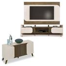 Conjunto Sala Rack C/ Painel P/ Tv Até 86", Buffet Aparador 4 Portas Elegance Pinho/off White - Artely