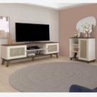 Conjunto Sala Rack p/ TV até 75" com 2 portas, Buffet Aparador 1 Porta Charlotte Pinho/Off White - Artely