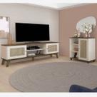 Conjunto Sala Rack p/ TV até 75" com 2 portas, Buffet Aparador 1 Porta Pinho/Off White Charlotte - Artely