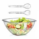 Conjunto Saladeira Transparente Grande Com Talheres Para Servir Saladas