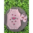 Conjunto Sandália Com Body Alcinha Fruta Bebe Menina Roupa Verão Estampado Mesversário