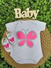 Conjunto Sandália Com Body Desenho Bebe Menina Roupa Verão Estampado Mesversário