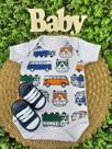 Conjunto Sandália Com Body Desenho Bebe Menina Roupa Verão Estampado Mesversário