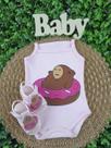 Conjunto Sandália Com Body Desenho Bebe Menina Roupa Verão Estampado Mesversário