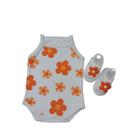 Conjunto Sandalia Flor Com Body Alcinha Bebe Menina Roupa Verão Estampado 100% Suedine