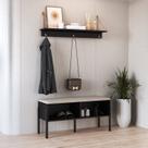 Conjunto Sapateira Banco Estofada e Prateleira Pé Madeira Oslo Nero/Preto