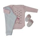 Conjunto Sapatinho Tênis Com Body E Calça Bebê Menina Inverno 100% Suedine