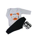 Conjunto Sapatinho Tênis Com Body E Calça Bebê Menino Inverno 100% Suedine