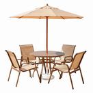 Conjunto Sarah Móveis com Mesa Ripada, 4 Poltronas e Guarda Sol