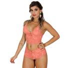 Conjunto Sem Bojo Rendado Vamp Calesson Cropped Sensual Lingerie Linha Noite Pijama