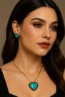 Conjunto Semijoia Colar E Brincos Turquesa Coração