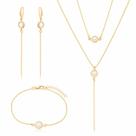 Conjunto Semijoia Pérolas 1 Brinco 1 Colar e 1 Pulseira Banhado a Ouro 18K