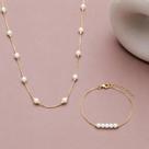 Conjunto Semijoia Pérolas Clássico Colar e Pulseira Banhado a Ouro 18K Conjunto Semijoia Pérolas Clássico Colar e Pulseira Banhado a Ouro 18K