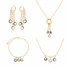 Conjunto Semijoias Cristais Coloridos Brinco Pulseira e 2 Colares Banhado a Ouro 18K