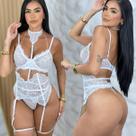 Conjunto Sensual Cinta Liga Morgana Tamanho:MCor:Branco
