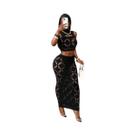 Conjunto Sexy De Tamanho plus Para Mulheres, Top Cropped Transparente Em Malha E Saia Mini De
