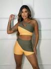 Conjunto short e top Summer - Mostarda c/ verde militar