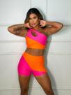 Conjunto short e top Summer - Rosa com laranja
