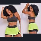 Conjunto shorts saia suplex top bojo removível verde florescente tamanho G