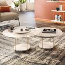 Conjunto Sky 2 Mesas Centro Tampo MDF/Vidro Off White G26 - Hb Móveis Conjunto Sky 2 Mesas Centro Tampo MDF/Vidro Off White G26 - Hb Móveis