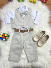 Conjunto Social Bebê Calça Colete Bege e Camisa Branca - 5 Peças
