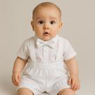 Conjunto Social bermuda Batizado suspensório e gravata Branco