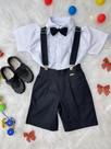 Conjunto Social Camisa Gravata Short Com Suspensório Preto - Tamanho P ao GG