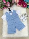 Conjunto Social Infantil Azul Bebê Leandro com Colete e Gravata Borboleta
