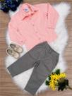 Conjunto Social Infantil Camisa Salmão e Calça Sarja Caqui para Meninos