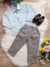 Conjunto Social Infantil Camisa Verde e Calça Sarja Cinza