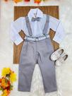 Conjunto Social Infantil Masculino: Camisa Branca, Gravata, Calça e Suspensório Cinza