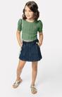 Conjunto Social Infantil Menina Blusa Manga Bufante Saia Jeans Short Por Baixo Menina Carinhoso
