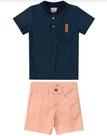 Conjunto Social Menino Infantil Camiseta cpeitilho Bermuda em Sarja Malha Mesclada Carinhoso