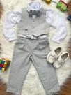 Conjunto Social Pajem: Camisa Branca, Gravata, Calça e Colete Cinza