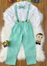 Conjunto Social Pajem Menino: Camisa Branca, Calça e Susp. Verde para Festa Infantil